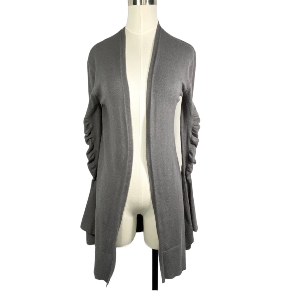 Hinge Open Gray Cardigan with Ruched Bell Long Sleeves Size XS